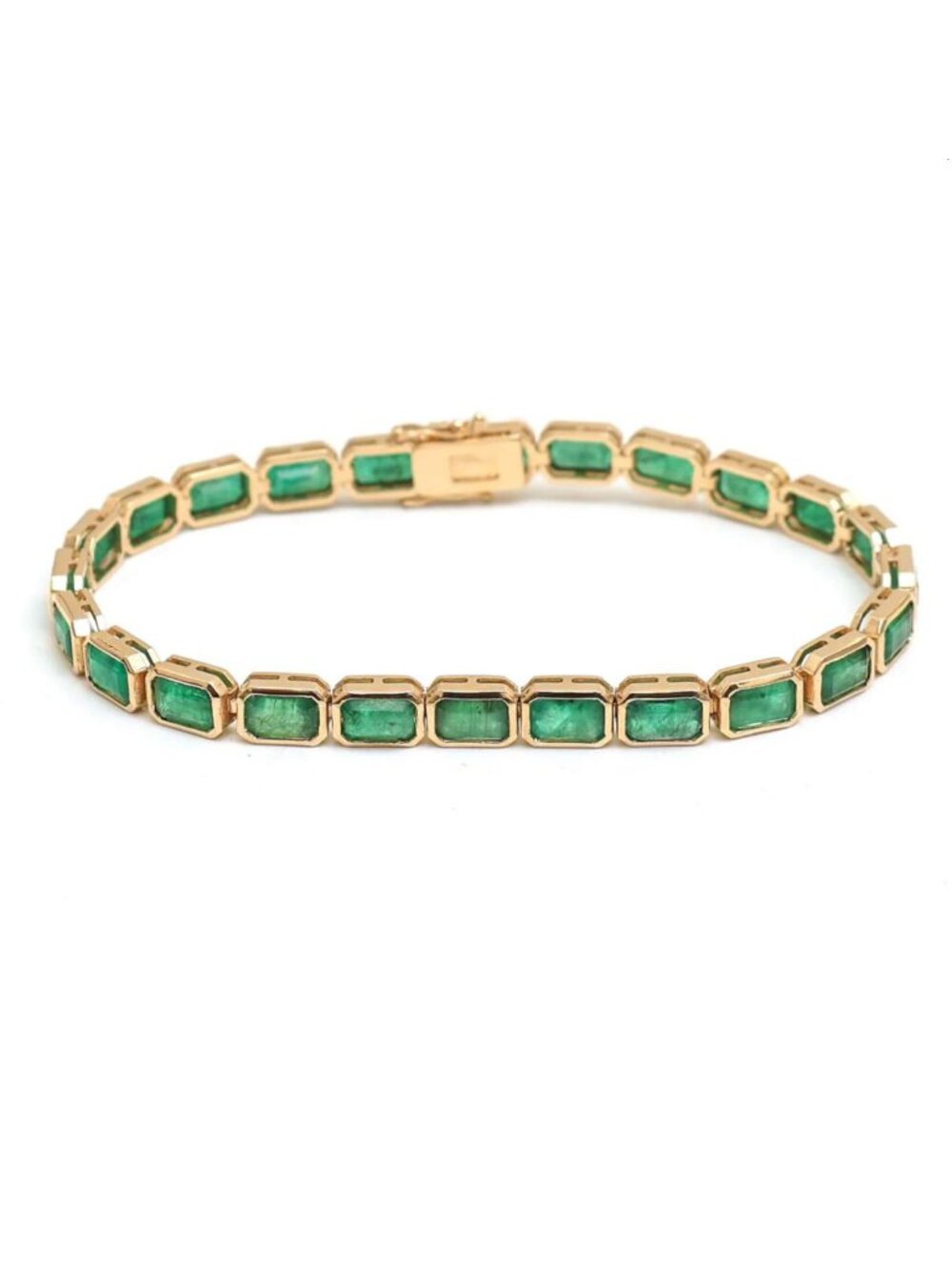 Rectangular Emerald Stones 14K (18K Custom) Emerald & Yellow Gold Bracelet